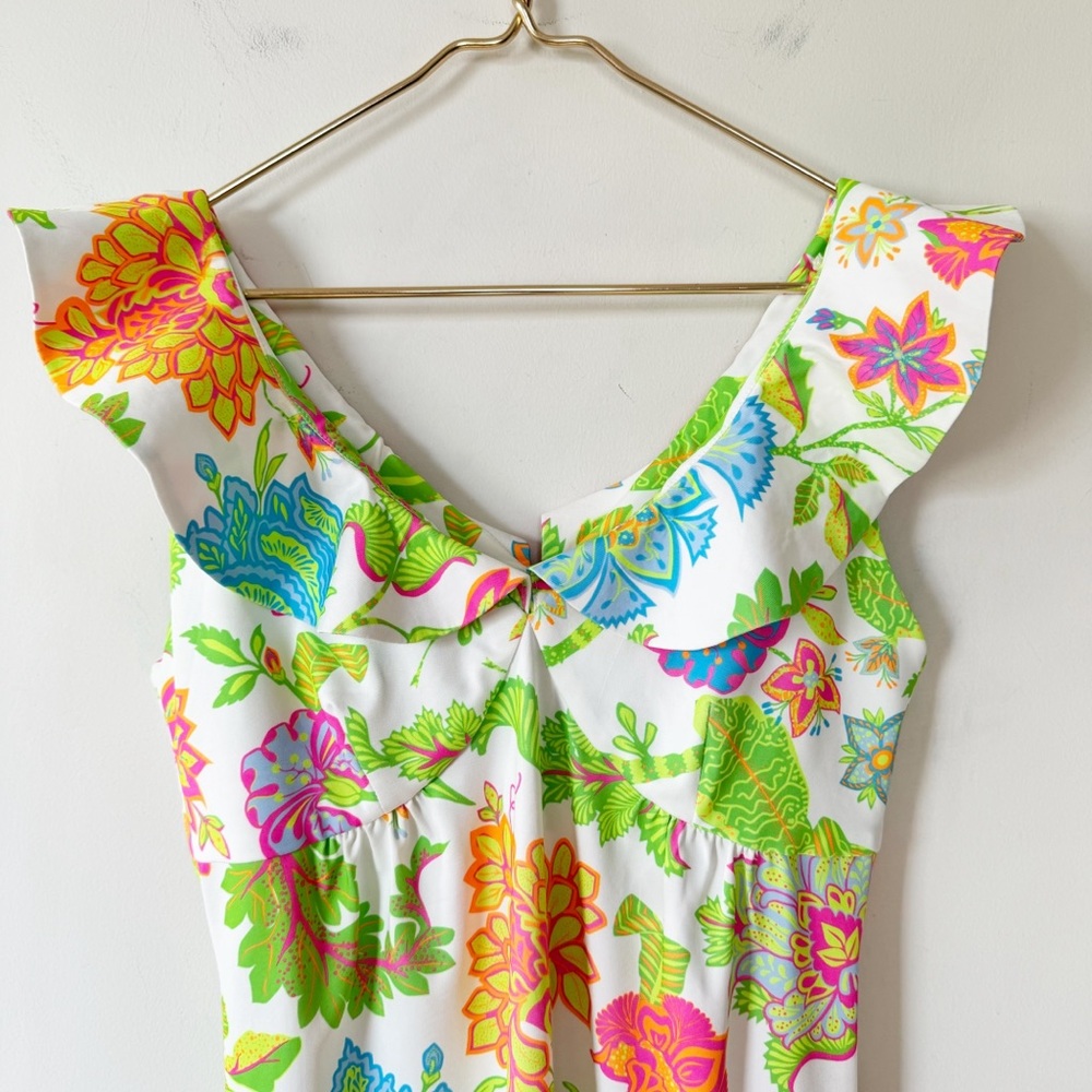 Gretchen Scott Jersey Fling Fantasy Ruffle Dress Glorious Brights Floral M - Picture 2 of 16